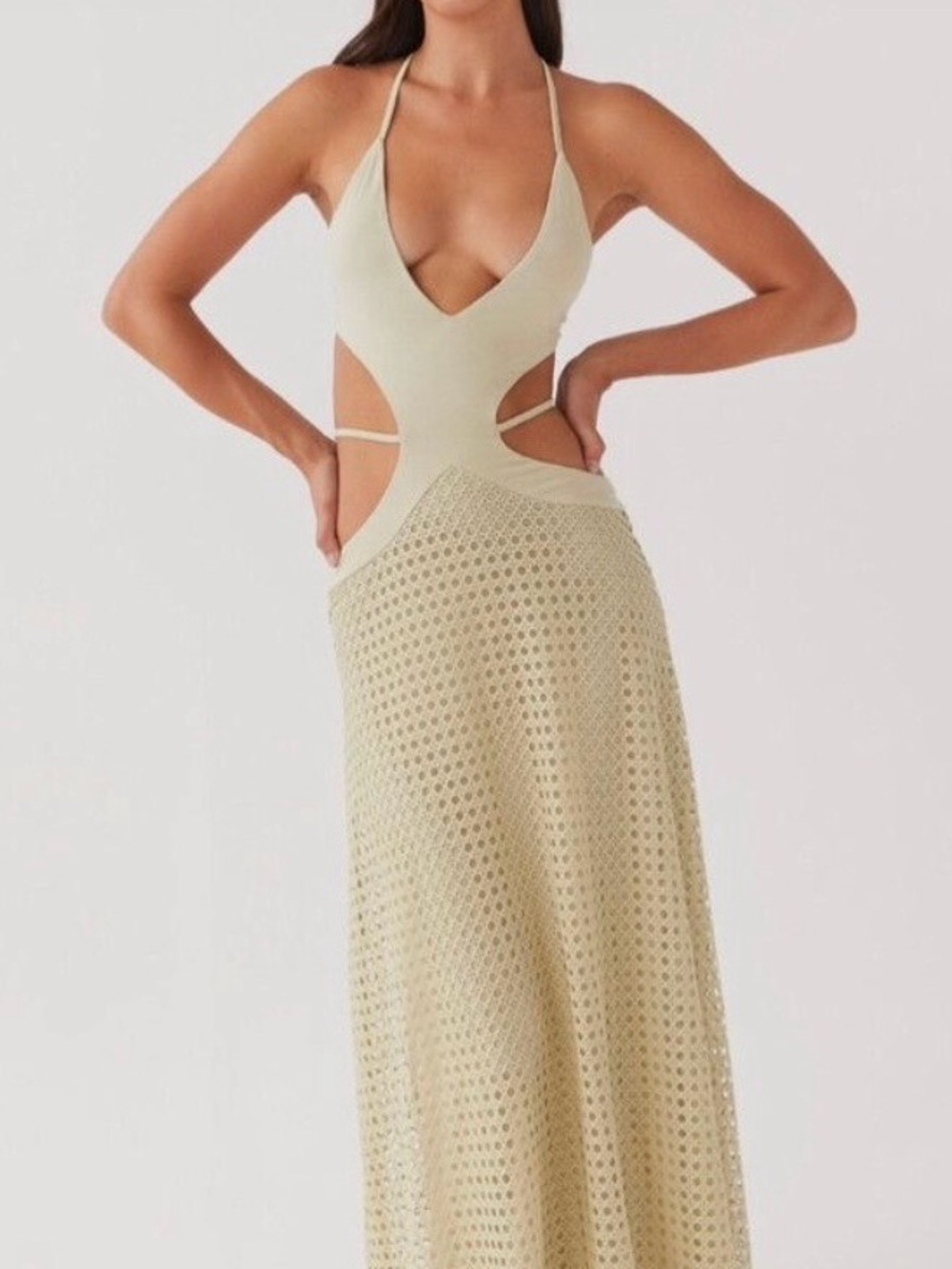 Peppermayo Saje Halter Cutout Crochet Maxi Dress